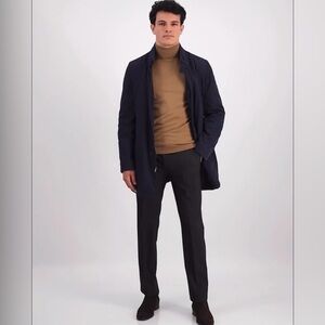 Calvin Klein Slim-Fit Overcoat Mens 40L Navy Blue Water-Resistant Coat Jacket